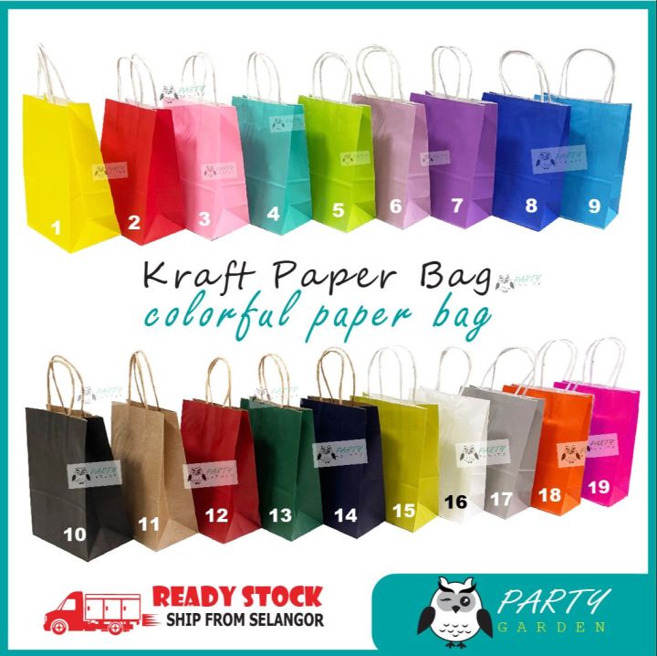 12pcs X Half A4 Colorful Kraft Paper Bag With Handle Packaging T Bag Lazada 7844