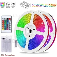 ไฟ Led ไฟด้านหลังทีวีมีความยืดหยุ่น RGB 5050SMD เทปแถบ LED RGB ไฟ LED แบตเตอรี่ AA กันน้ำได้สำหรับตกแต่งผนังห้องนอนห้อง