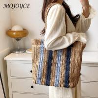 Fashion Straw Shoulder Bag Stripes Handmade Summer Beach Top-handle Handbag Travel Holiday Women Vacation Shopper Totes