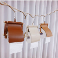 1pc Outdoor Hanging Tissue Holder Picnic Camping Roll Paper Bag Napkin Rack Bathroom Toilet Paper Holder Wooden PU Leather