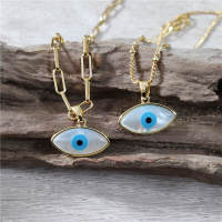 FUWO Wholesale Turkish Evil Eye Necklaces,Gold Salite Choker Natural Shell Blue Eye Jewelry For Women NC612 10PCSLot