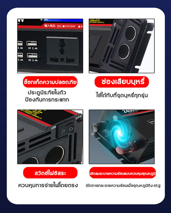 เครื่องแปลงไฟรถยนต์-220v-เครื่องแปลงไฟรถยนต์-12v-24v-เครื่องแปลงไฟรถยนต์-ซ็อกเก็ต-หม้อแปลง-ชาร์จเร็ว-6usb-เครื่องแปลงไฟรถยนต์มัลติฟังก