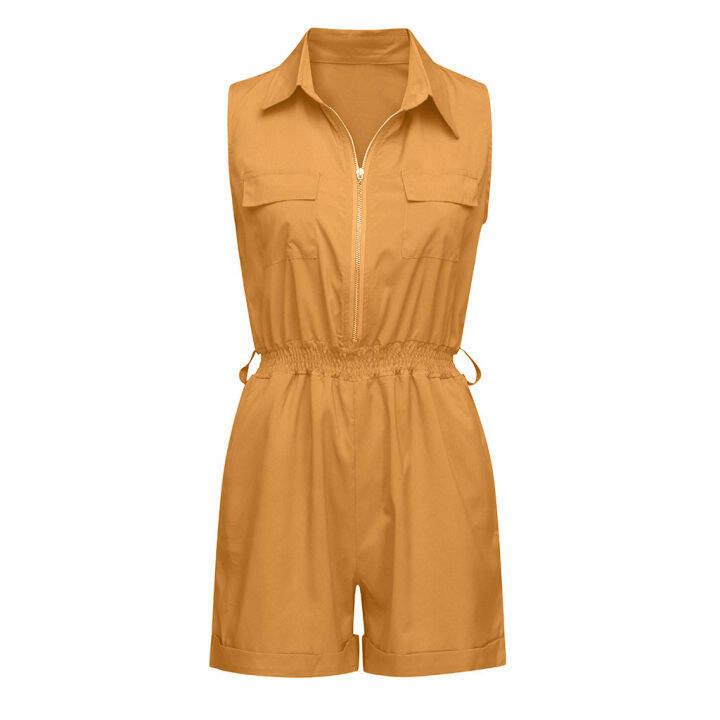 women-fashion-button-v-neck-jumpsuit-elastic-waist-casual-sleeveless-zippered-shorts-overall-jumpsuit-playsuit