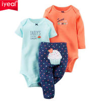 IYEAL 3PCSSet Baby Bodysuits + Pants Newborn Clothes Spring Summer Cotton Infant Girls Boys Pajamas Roupa de Bebe Clothing