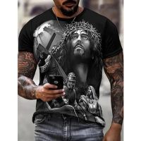 [Lanbo clothing] ฤดูLanbo clothingของผู้ชายเสื้อยืดพิมพ์ลายวินเทจ3d พระเยซูคริสต์เสื้อยืดลำลองเย็นแขนสั้น Crusader Tee Streetwear เสื้อขนาดใหญ่