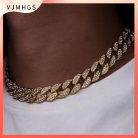 VJMHGS ความกว้าง 12 มม. เพชร หรูหรา เงางาม ลิงค์เชน สร้อยคอ ฮิพฮอพ ฝัง Rhinestone