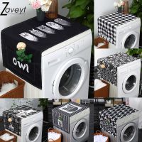 Cartoon Owl FeatherPrint Linen Washing Machine Cover Black Geometric Washing Machine Cover Oven Microwave Refrigerator Protector Washer Dryer Parts  A