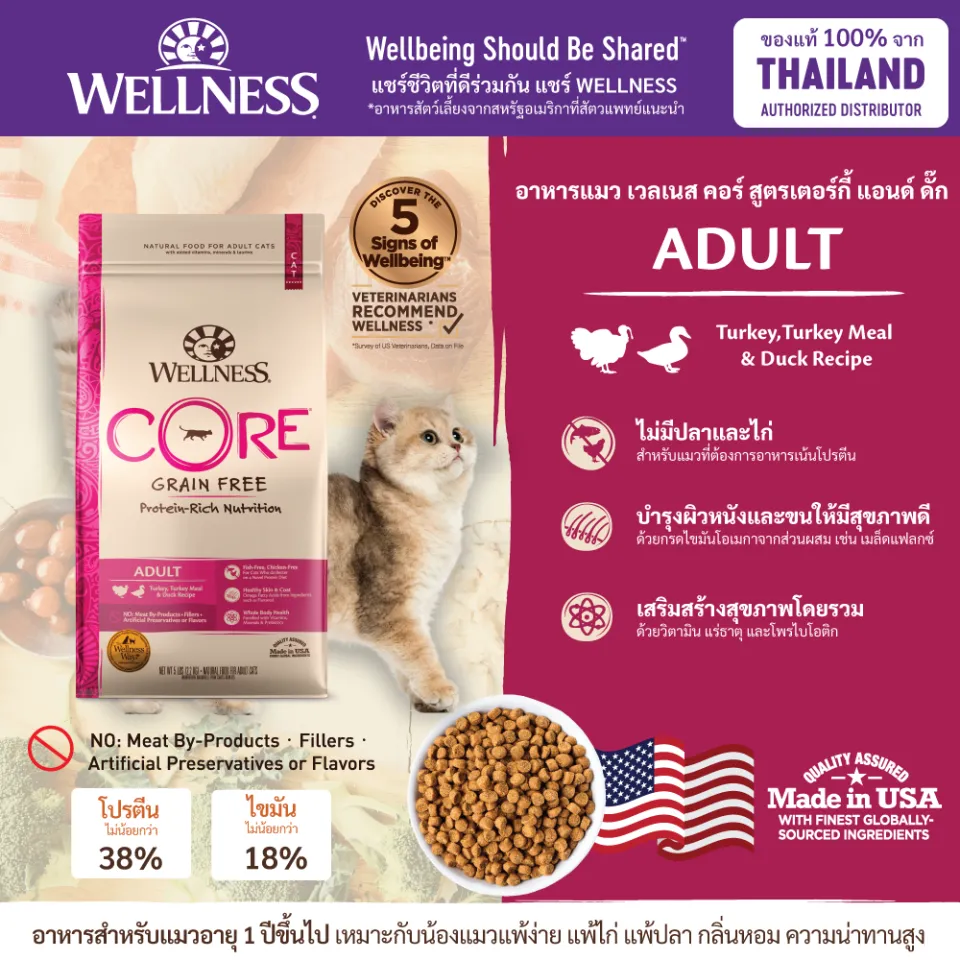 อาหารแมว WELLNESS CORE สูตร Turkey&Duck สูตรน้องแมว แพ้ง่าย ไม่มีไก่  และอาหารทะเล ขนาด 5lb(2.2kg) และ 11lb(4.9kg) | Lazada.co.th