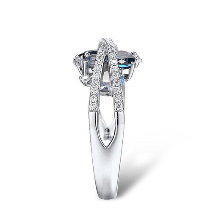 แหวนเพทายสีชมพูสีฟ้ารูปตัว-x-สวยสำหรับผู้หญิงโรแมนติกมีสีสันหรูหราวันครบรอบแหวนหมั้นสำหรับภรรยา