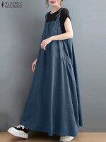 【HOT】┅ Overalls Oversized Sundress Straps A-line Denim Vestidos Fashion Sarafans