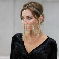 2021Tassel Veil Masks Handmade Rhinestone Chain Face Mask Party Women Head Decor Facemask Masquerade Nightclub Cosplay Masks