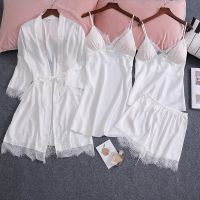 【LZ】♛﹍┇  Mulheres Branco Casamento Noiva dama de honra Pijamas Robe Sexy Pijamas Renda Íntimo Lingerie Kimono Vestido de Banho Novo Verão M-XXL