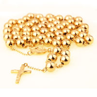 Mens Necklace Chain Italy Gold Tone Bead Chain Crown Rosary Jesus Cross Pendant Stainless Steel 46810mm Cool Jewelry