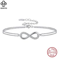 Rinntin Womens 925 Sterling Silver Infinity Endless Love Symbol Charm Adjustable Bracelet Gift for Wife Women Jewelry SB136