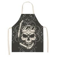 Women Kitchen Aprons Skull Printed Waterproof Cooking Oil-proof Cotton Linen Antifouling Chef Apron Cleaning Delantal Mujer Aprons