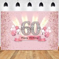 Pink 60th Photo Backdrop Women Men Happy Birthday Party Sixty 60 Years Old Photograph Background Photo Banner Decoration Prop