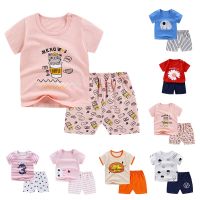 COD SDFGERTERTEEE 2pcs Baby Tops Shorts Set For Boys Girls Cartoon Short Sleeved T-shirt Short Kids Clothes