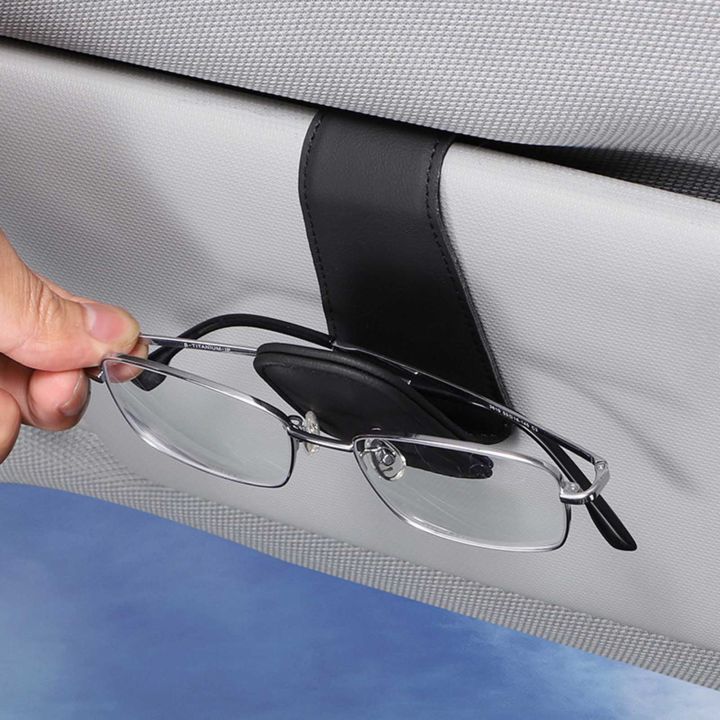 ที่ยึดแว่นกันแดดหนังสำหรับรถยนต์คลิปแขวนแว่นตาติดกระบังแสงอเนกประสงค์สำหรับอุปกรณ์เสริมรถยนต์