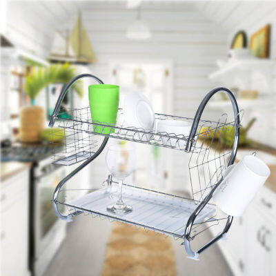 ชั้นคว่ำจานสแตนเลสอเนกประสงค์ 2 ชั้น 2 Tiers S Shape Dish Cup Drying Rack (Silver)