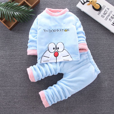 Children Clothes Doraemon Sleepwear Kid Homewear Cartoon Print Casual Tops+pants Pajamas 2pcs Sets Baby Boy Girl Flannel Pajamas