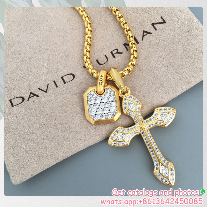 david-yurman-สร้อยคอ-david-yurman-gothic-cross-amulet-กับ-pave-เพชรและ18k-สีเหลืองทองจี้เงินชุบ-d25501m88adi