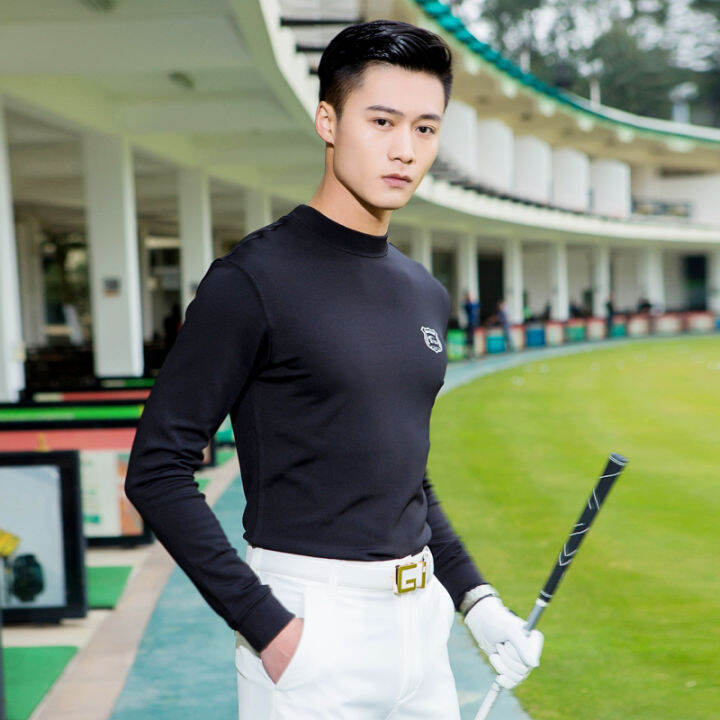 Guaranteed! Autumn and winter golf clothes men's warm long-sleeved T-shirt  plus velvet bottoming clothes tights high-necked clothing