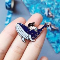 【DT】hot！ Tells a Story of Whale and Brooch Pins Enamel Metal Badges Lapel Pin Brooches Jackets Jeans Fashion Jewelry Accessories