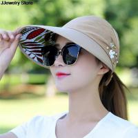 [hot]Wide Brim Beach Hat 1pc Women Sun Hats For Summer Pearl Packable UV Protection Female Caps Sun Visor Hat With Big Heads