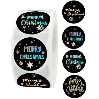 500pcs 1inch Black Hot Stamping Sticker New Year 2023 Merry Christmas Stickers Gift Sealing Labels Holiday Candy Bag Box Decor Stickers Labels