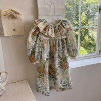 【Ladies shop】กวาง Jonmi 2022เกาหลี Babyfloral พิมพ์ชุด Ruffles คอพัฟแขนเด็กวัยหัดเดินชุด