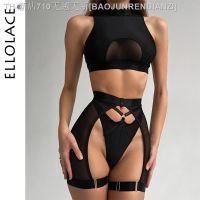 【CW】▩№  Ellolace Set Woman 3 Pieces Top Seamless Garter Thong Intimate Sets