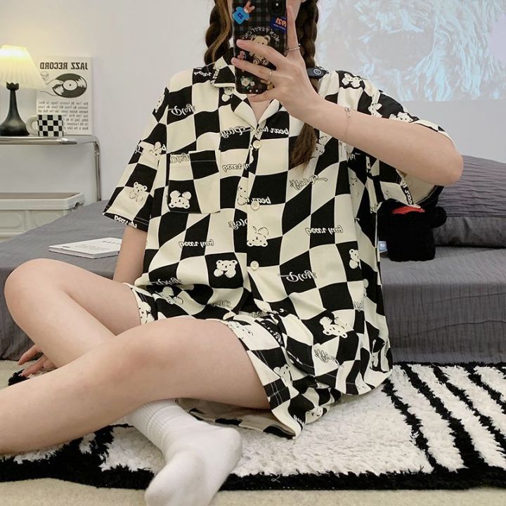 sanrio-pochacco-ชุดนอน-kawaii-เสื้อยืดอะนิเมะบางชุดนอนการ์ตูนพิมพ์วินนี่พูห์หลวมฤดูร้อน-homewear-สาวชุดนอนของขวัญ