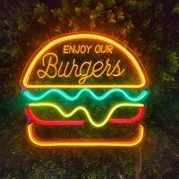 ป้ายไฟ LED ป้ายไฟ รูปแฮมเบอร์เกอร์ BURGER  ไฟประดับตกแต่ง ไฟเส้น LED