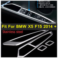 Laus สำหรับ BMW X5 F15 2014 2015 2016สแตนเลสอัตโนมัติจัดแต่งทรงผมภายในประตูที่เท้าแขนหน้าต่างลิฟท์ปุ่มปกตัด