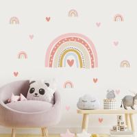 Boho Pink Sweet Rainbow Hearts Wall Decals Nursery Girls Boys Bedroom Decor Art Sticker Mural Posters Baby Room Home Decoration Wall Stickers  Decals