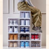 3 Packs Shoe Storage Boxes Clear Plastic Stackable Shoe Organizer Bins Drawer Type Shoe Sneaker Holder Containers Bins with Lids