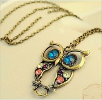 Drop Shipping Vintage Owl Design Rhinestones Crystal Pendant Necklaces Women Sweater Chain Necklace Jewelry Clothing Accessories