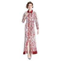 Womens Dress New Fashion All-Match Waist Slimming Positioning Printed  Long Shirt MAXI Dress