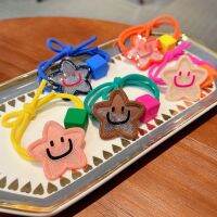 Korea Quicksand Smile Face Star Small Beads Inside Color Elastic Hair Band For Girl Children Fashion Plastic Block Rubber Ties Hair Accessories