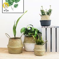 WiJx❤❤❤Summer Korean Seagrass Wickerwork Basket Rattan Hanging Flower Pot Dirty Laundry Hamper Storage Basket MY