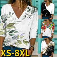 【Feb】 2022 New Autumn Women 39;s Fashion Loose Hem Long Sleeve Fashion V Neck Oversized T shirt Vintage Print Pullover Elegant Tops Tee