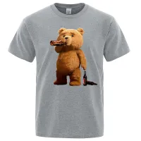 Lovely Ted Bear Drink Beer Poster Printing Men Tops Fashion Tee 2023 Summer Brand T Shirt Oversized Loose Cotton Mens Tshirt|T-Shirts|   - AliExpress