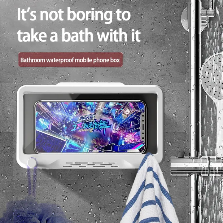 DISOUR Multifunctional 360° Rotating Phone Box Holder Waterproof Case Wall Mounted All Covered Mobile Phone Shelves Self-Adhesive Shower Accessories Bracket Stand For Kitchen Sink Bathroom