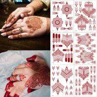 10 Pcs/Set Maroon Color Henna Tattoo Stickers for Hand Brown Red Henna Tattoos for Women Waterproof Temporary Mehndi Tattoo Fake Stickers