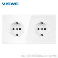 VISWE Electrical sockets 16A 250 V White Full Mirror Crystal Tempered glass socket EU Wall electrical outlets