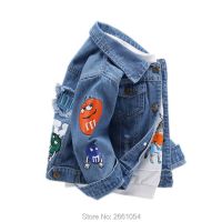 2023 Spring Childrens Jacket Denim Boys Broken Hole Jean Jackets Kids Clothing Baby Coat Boys Casual Cartoon Letter Outerwear