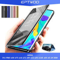 EPTWOO สำหรับ OPPO F11 PRO A96 A76 A36 A54 A73 A16 A12 A3S A12E A5S A5 A9 2020 FIND X5 X5 PRO กรณีกระจกฝาครอบพลิกดูชุบหนังป้องกัน Kickstand ปลอก FCJM-01