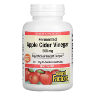 แอปเปิ้ลไซเดอร์ apple cider vinegar เม็ด Natural Factors, Fermented Apple Cider Vinegar, 500 mg