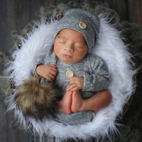 2 Pcs/Set Newborn Photography Props Long Tail Hat + Knitted Jumpsuit Photo Clothing Monthly Photo  Outfits Sets  Packs