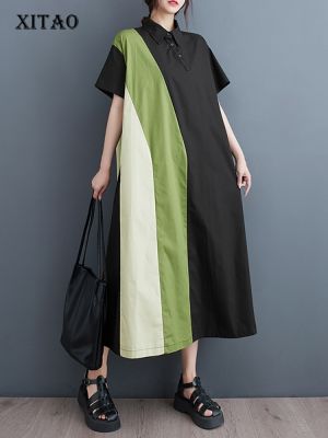 XITAO Patchwork Shirt Dress Loose Casual Women WLD11573